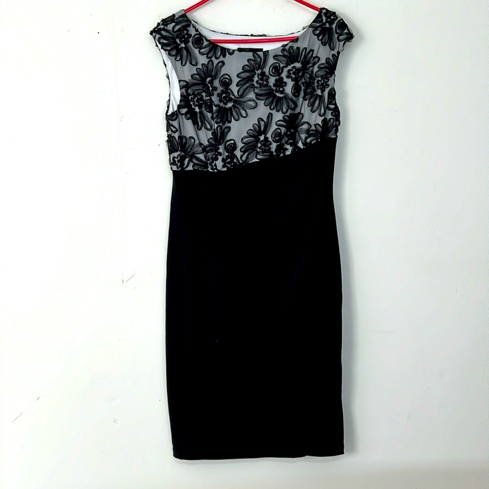 🌞 Connected Apparel Chic Elegant Black Floral Midi Dress Women plus size 14